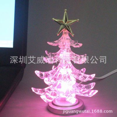 广东工厂 PVC圣诞树 USB发光圣诞树 迷你七彩光纤圣诞树装饰礼品
